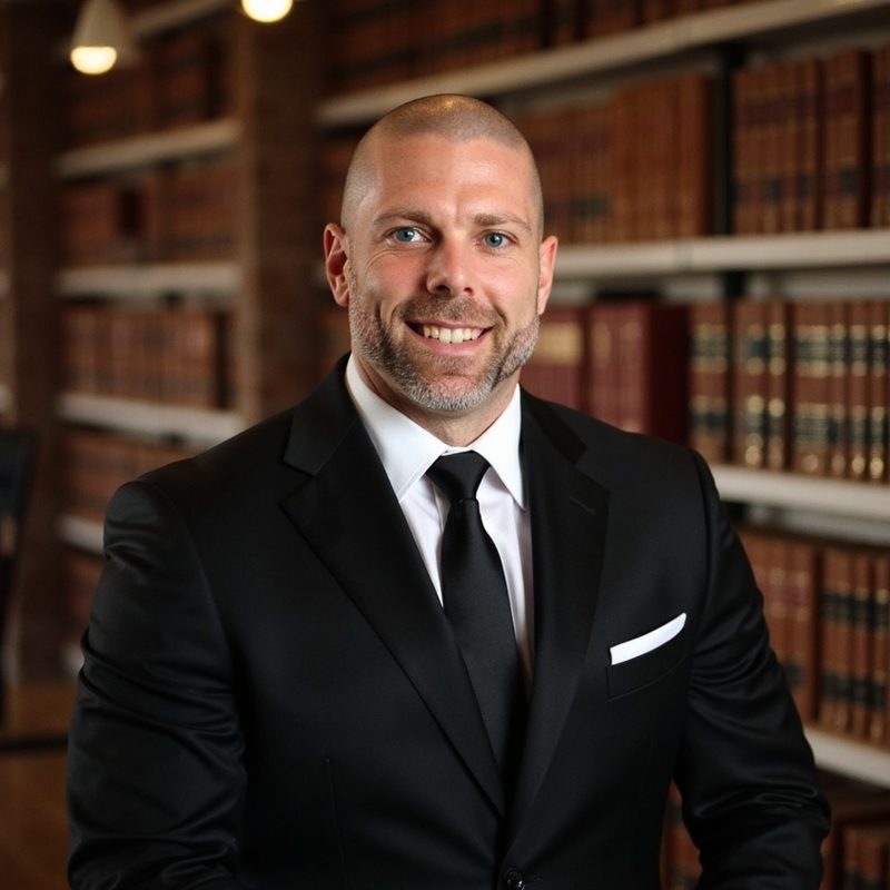 Preston Rideout in a law library